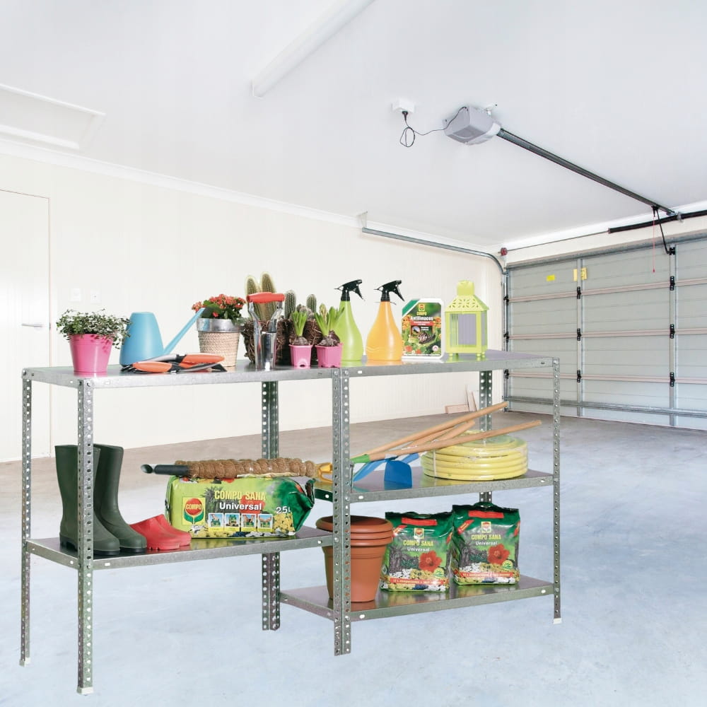 Regał metalowy magazynowy skręcany warsztatowy 5 półek metalowych 180x90x40 300kg — Regał metalowy magazynowy skręcany warsztatowy Hompack24 5 półek, zastosowanie w garażu na narzędzia i akcesoria